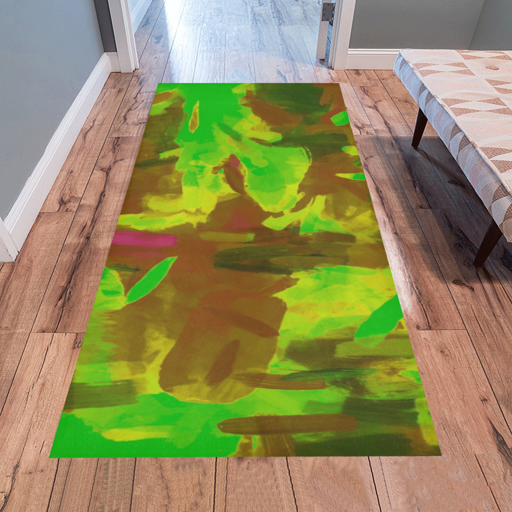 camouflage painting texture abstract background in green yellow brown Area Rug 7'x3'3''