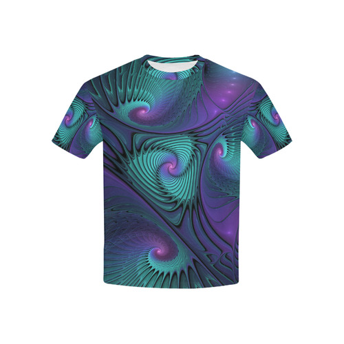 Purple meets Turquoise modern abstract Fractal Art Kids' All Over Print T-shirt (USA Size) (Model T40)