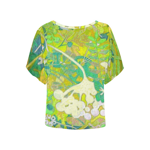 floral 1 in green and blue Women's Batwing-Sleeved Blouse T shirt (Model T44)