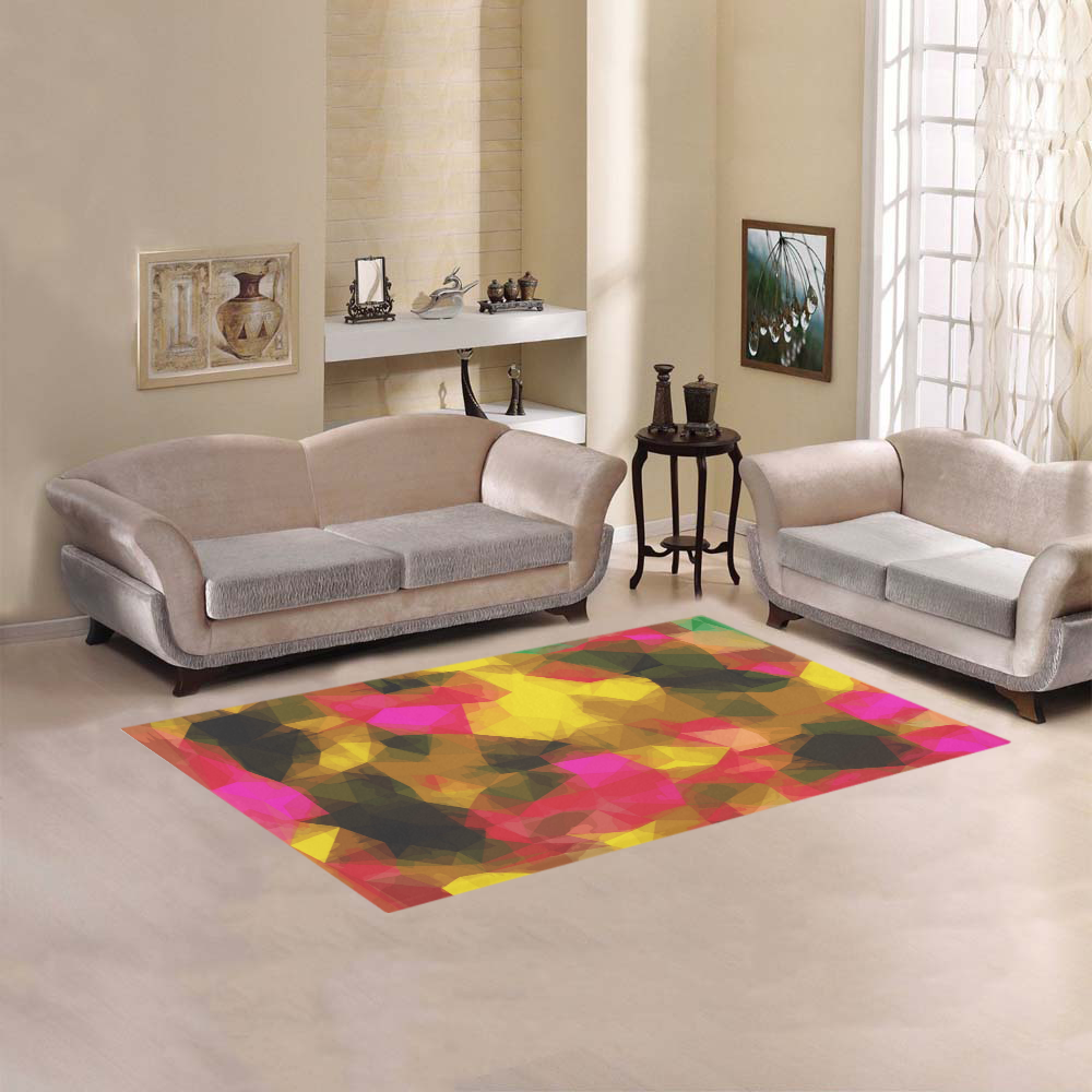 psychedelic geometric polygon shape pattern abstract in pink yellow green Area Rug 5'x3'3''
