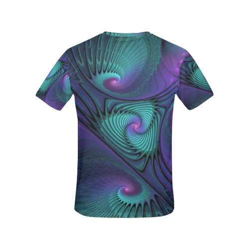 Purple meets Turquoise modern abstract Fractal Art All Over Print T-Shirt for Women (USA Size) (Model T40)