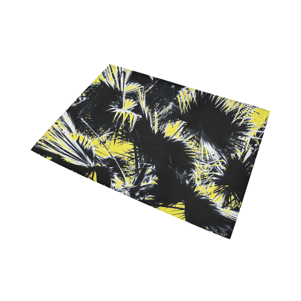 black and white palm leaves with yellow background Area Rug7'x5'