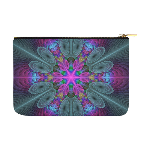 Mandala From Center Colorful Fractal Art With Pink Carry-All Pouch 12.5''x8.5''