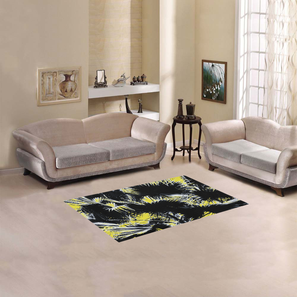 black and white palm leaves with yellow background Area Rug 2'7"x 1'8‘’
