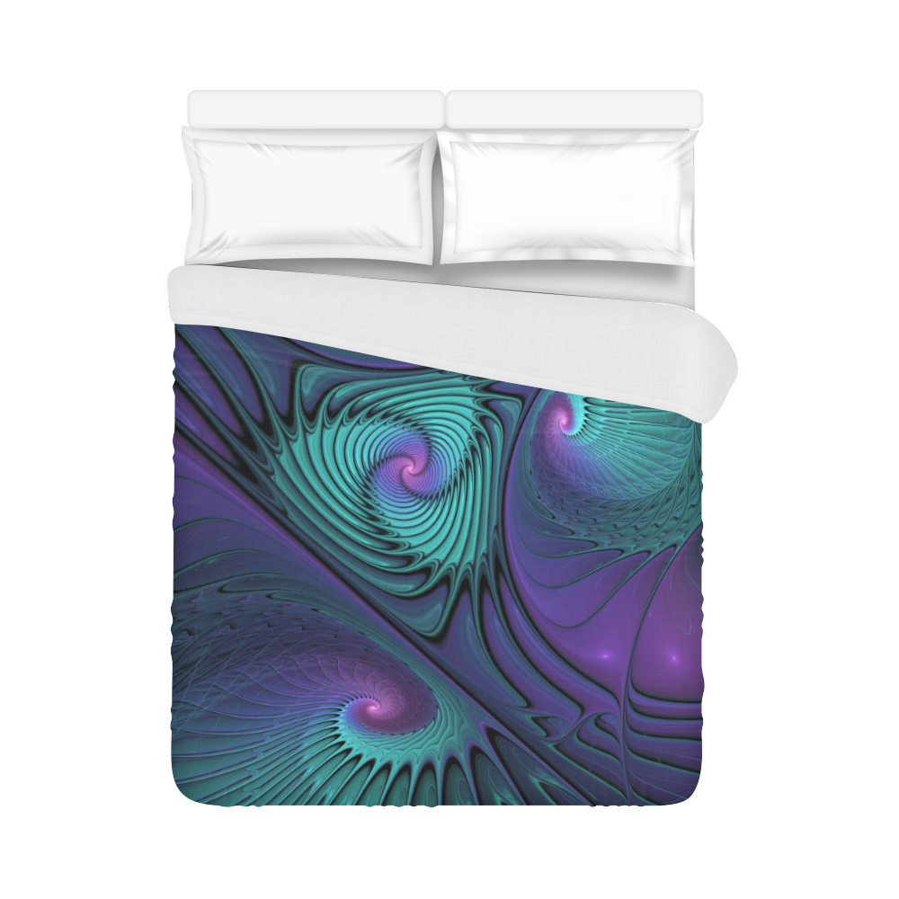 Purple meets Turquoise modern abstract Fractal Art Duvet Cover 86"x70" ( All-over-print)