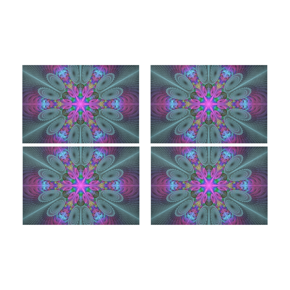 Mandala From Center Colorful Fractal Art With Pink Placemat 12’’ x 18’’ (Set of 4)