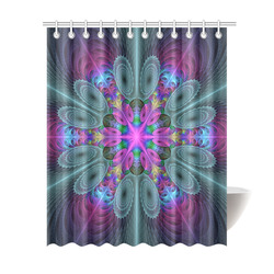 Mandala From Center Colorful Fractal Art With Pink Shower Curtain 69"x84"