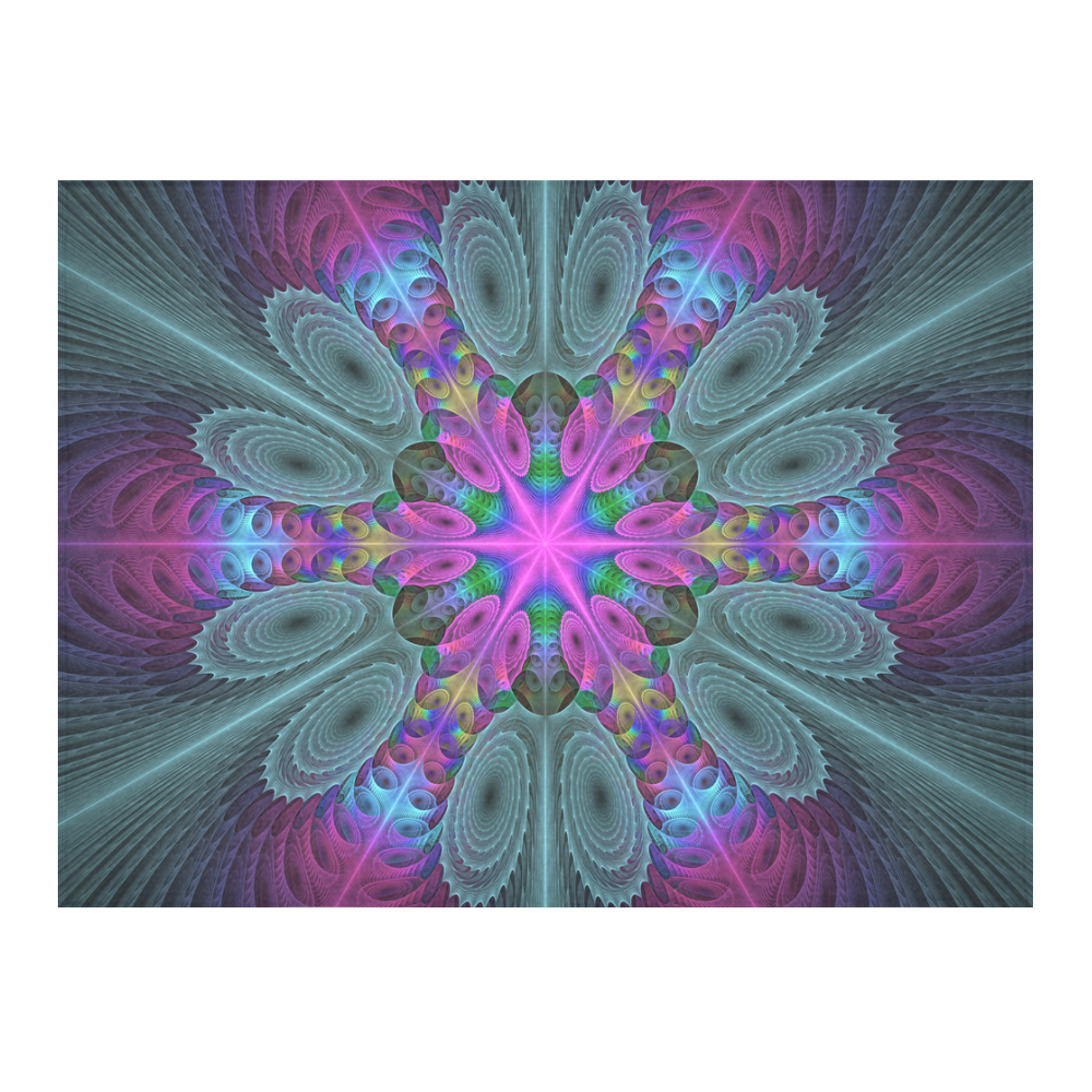 Mandala From Center Colorful Fractal Art With Pink Cotton Linen Tablecloth 52"x 70"
