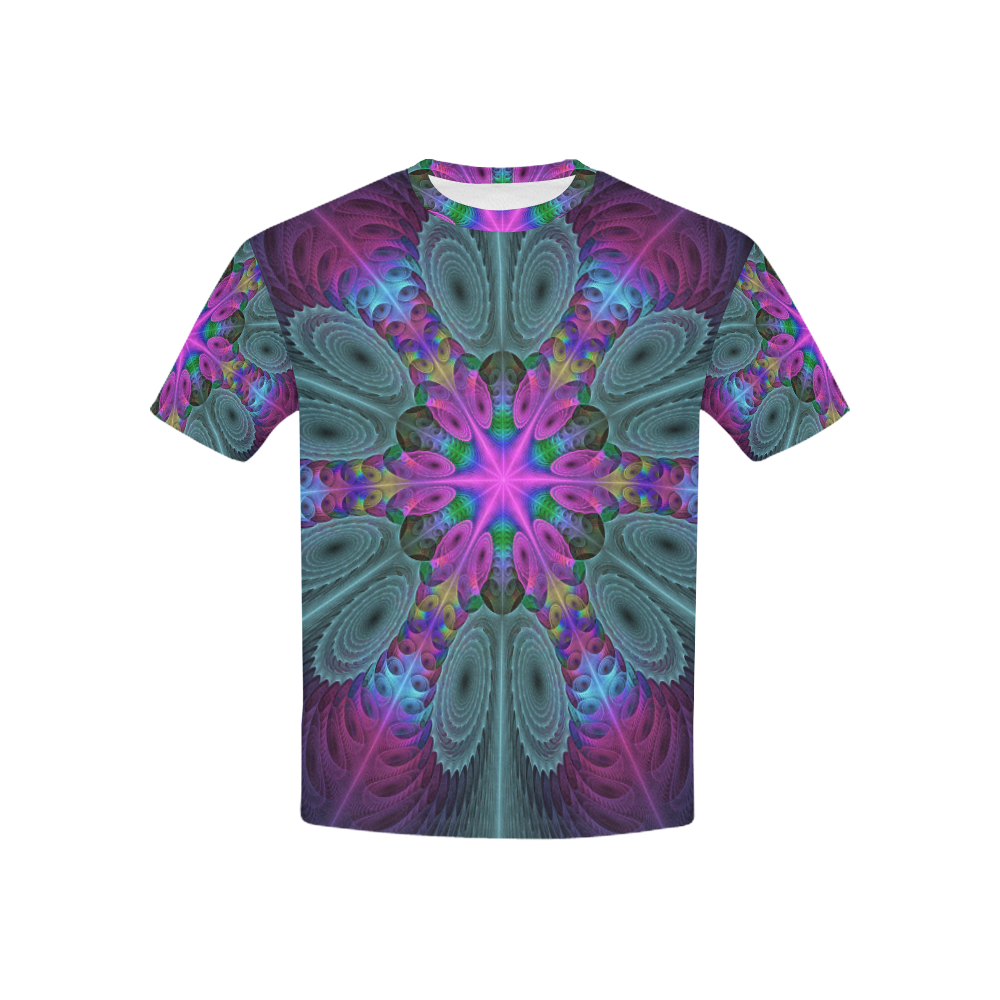 Mandala From Center Colorful Fractal Art With Pink Kids' All Over Print T-shirt (USA Size) (Model T40)