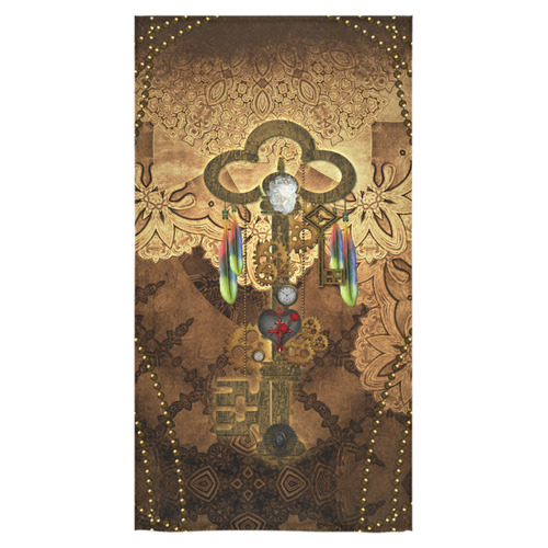 Steampunk, key with clocks, gears and feathers Bath Towel 30"x56"