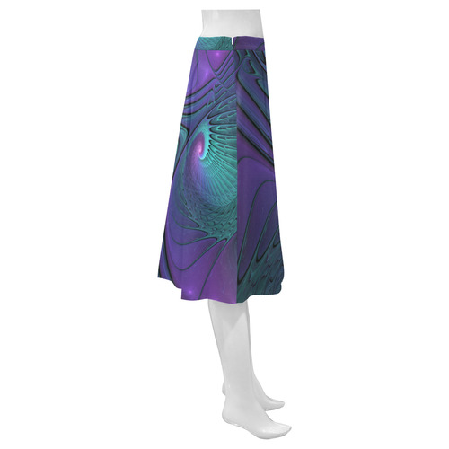 Purple meets Turquoise modern abstract Fractal Art Mnemosyne Women's Crepe Skirt (Model D16)