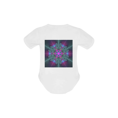 Mandala From Center Colorful Fractal Art With Pink Baby Powder Organic Short Sleeve One Piece (Model T28)