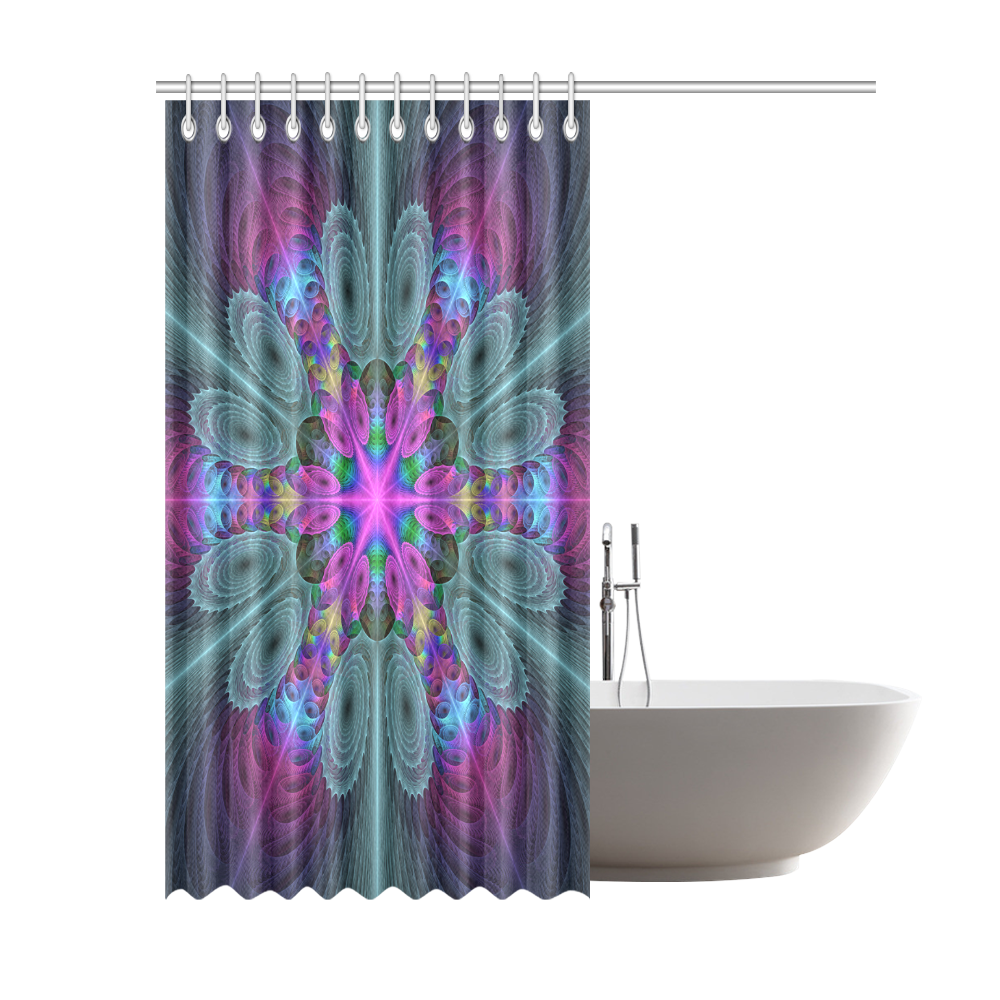Mandala From Center Colorful Fractal Art With Pink Shower Curtain 69"x84"