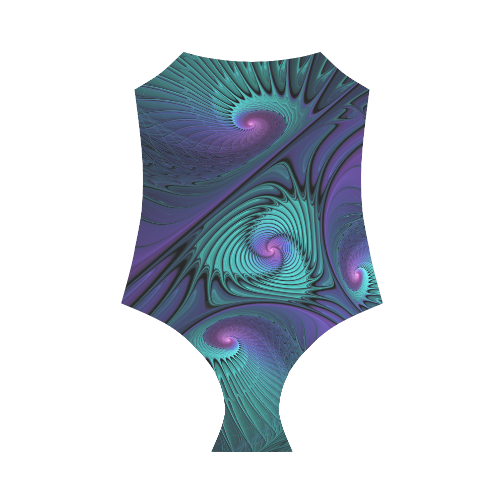 Purple meets Turquoise modern abstract Fractal Art Strap Swimsuit ( Model S05)