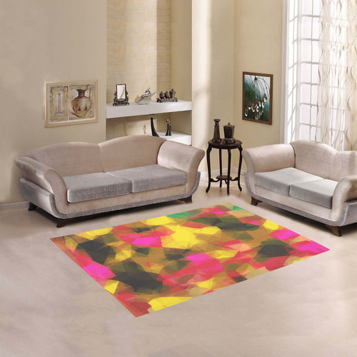 psychedelic geometric polygon shape pattern abstract in pink yellow green Area Rug 5'3''x4'