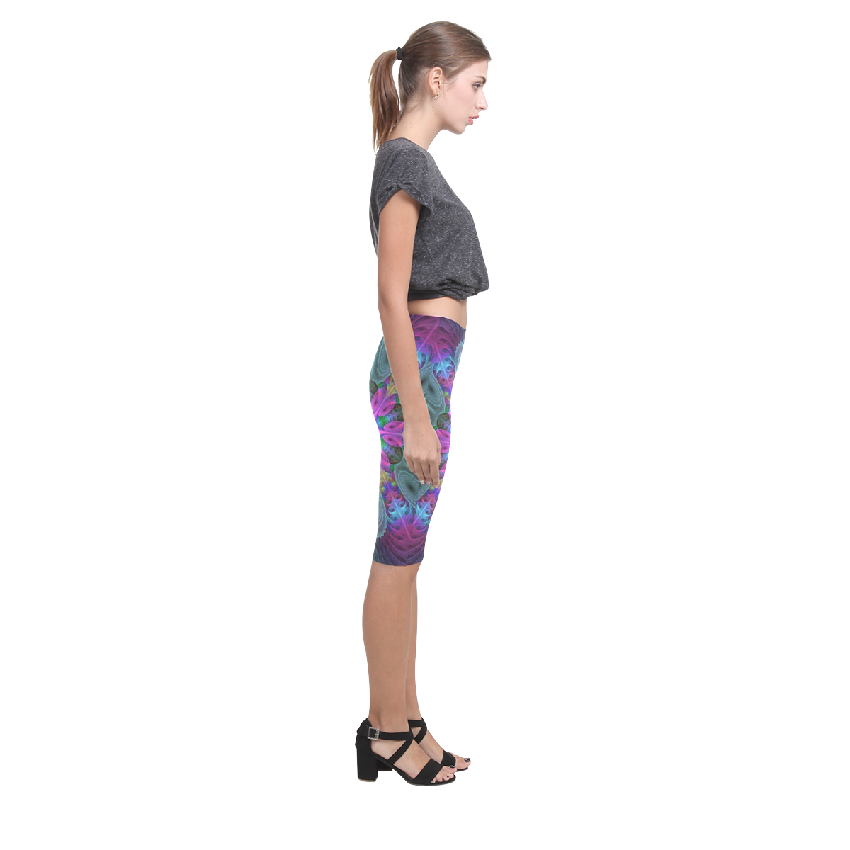 Mandala From Center Colorful Fractal Art With Pink Hestia Cropped Leggings (Model L03)
