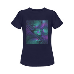 Purple meets Turquoise modern abstract Fractal Art Women's Classic T-Shirt (Model T17）
