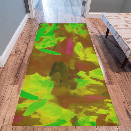 camouflage painting texture abstract background in green yellow brown Area Rug 9'6''x3'3''