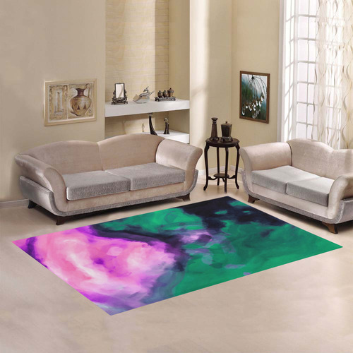 psychedelic splash painting texture abstract background in green and pink Area Rug7'x5'