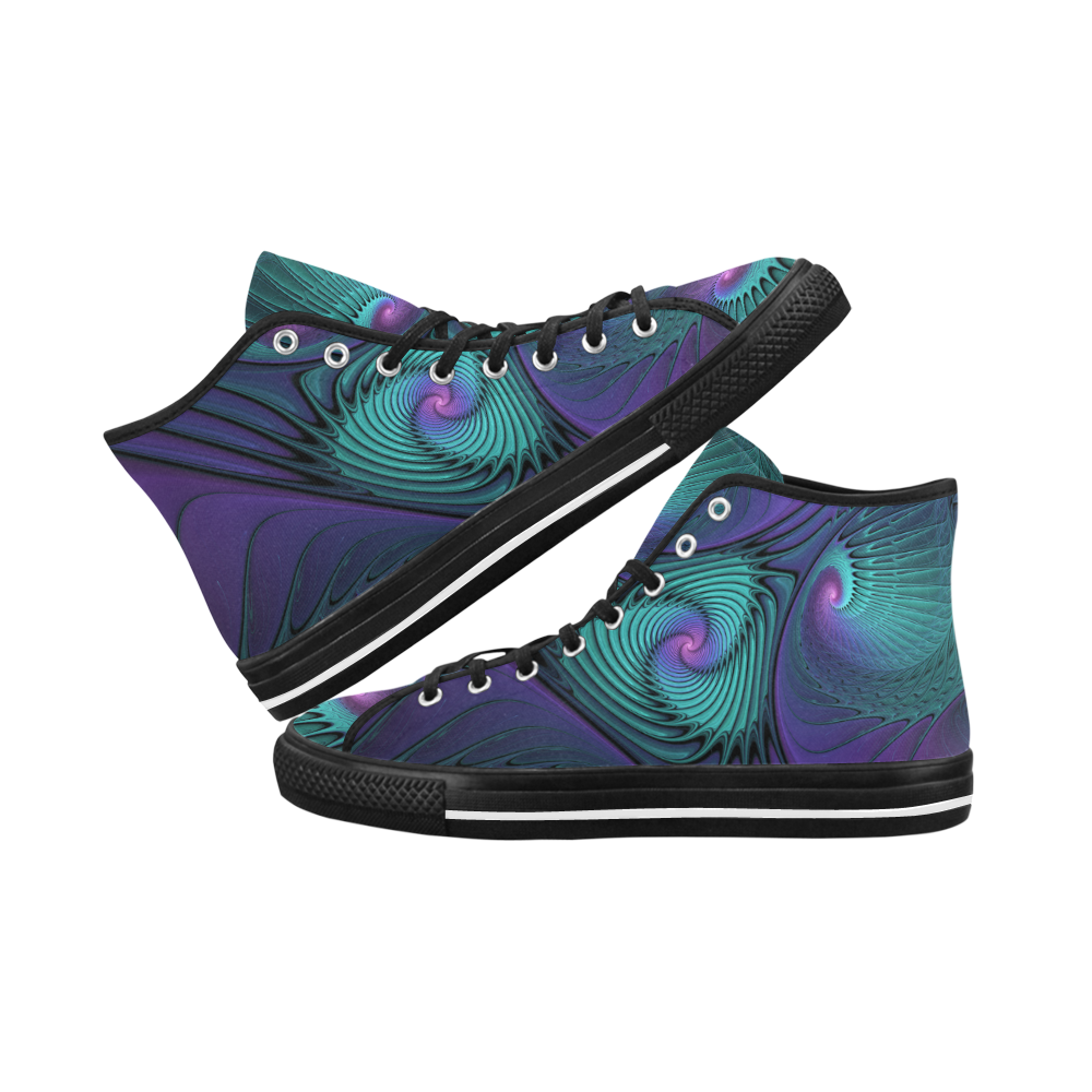 Purple meets Turquoise modern abstract Fractal Art Vancouver H Women's Canvas Shoes (1013-1)