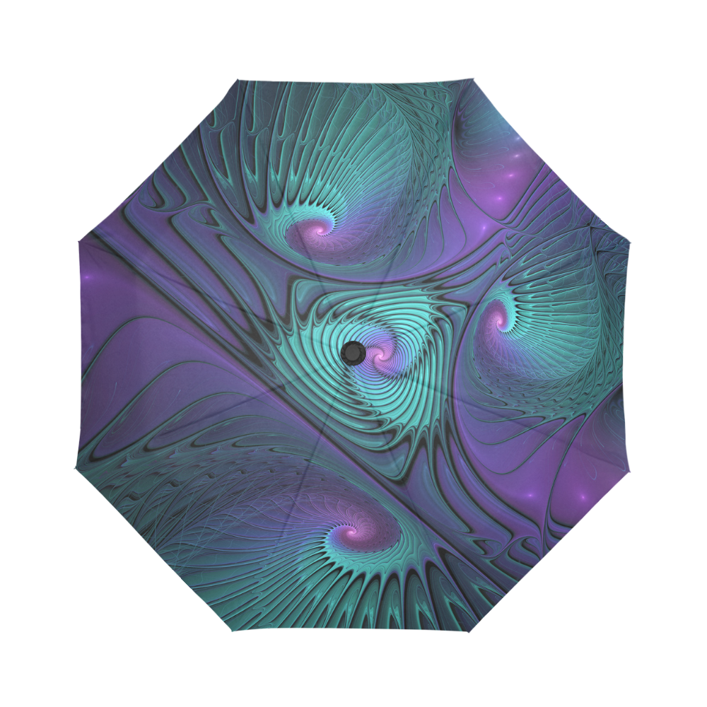 Purple meets Turquoise modern abstract Fractal Art Auto-Foldable Umbrella (Model U04)