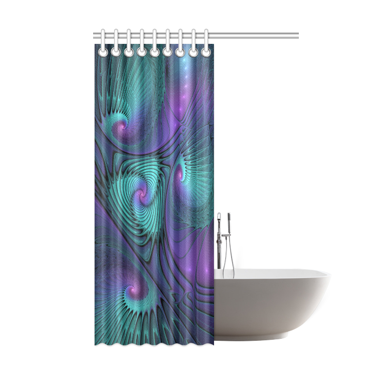 Purple meets Turquoise modern abstract Fractal Art Shower Curtain 48"x72"