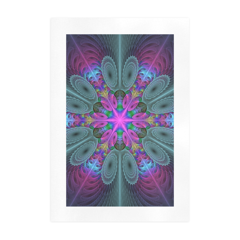 Mandala From Center Colorful Fractal Art With Pink Art Print 19‘’x28‘’