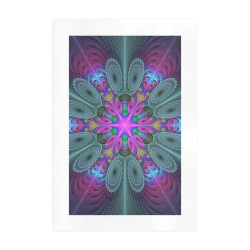 Mandala From Center Colorful Fractal Art With Pink Art Print 19‘’x28‘’