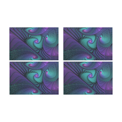 Purple meets Turquoise modern abstract Fractal Art Placemat 12’’ x 18’’ (Set of 4)