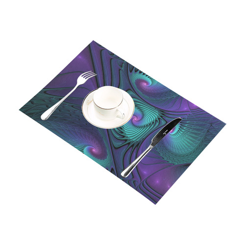 Purple meets Turquoise modern abstract Fractal Art Placemat 12’’ x 18’’ (Set of 4)