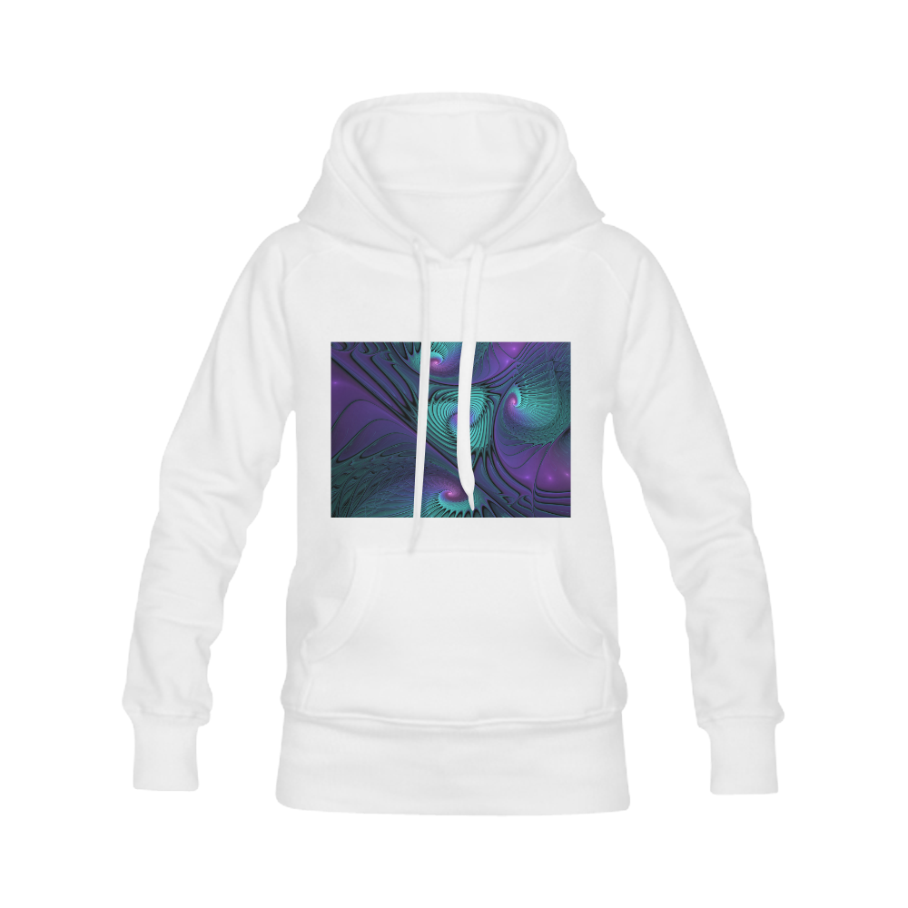 Purple meets Turquoise modern abstract Fractal Art Women's Classic Hoodies (Model H07)