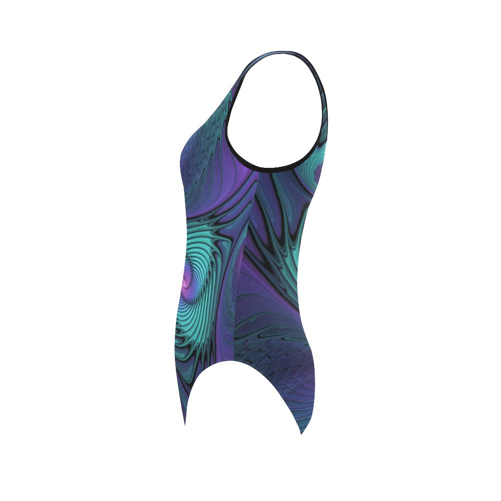 Purple meets Turquoise modern abstract Fractal Art Vest One Piece Swimsuit (Model S04)