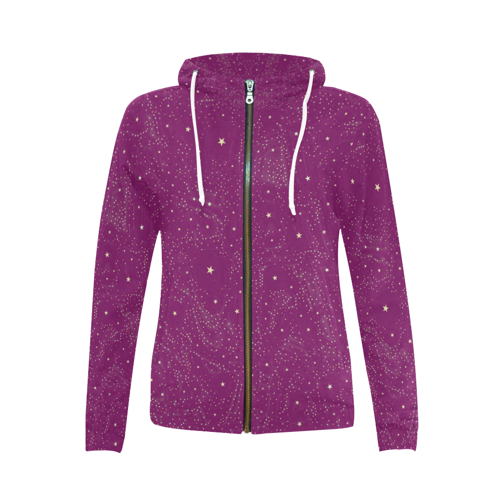 Awesome allover Stars 01E by FeelGood All Over Print Full Zip Hoodie for Women (Model H14)