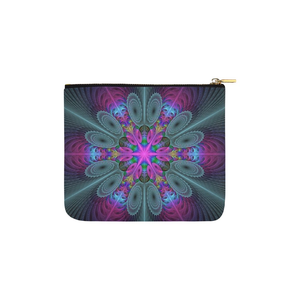 Mandala From Center Colorful Fractal Art With Pink Carry-All Pouch 6''x5''