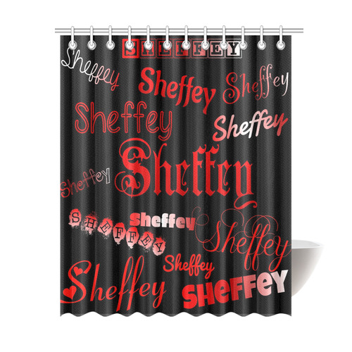 Sheffey Fonts - Red on Black Shower Curtain 69"x84"