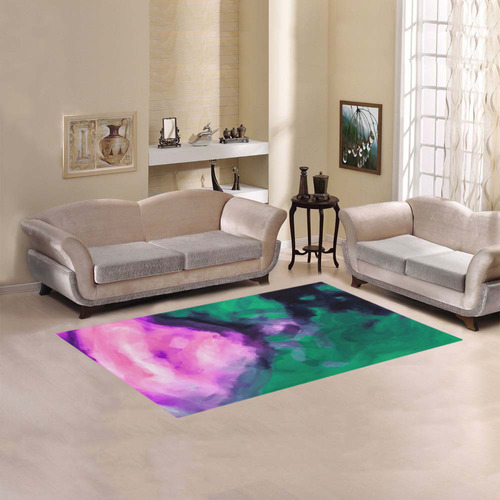 psychedelic splash painting texture abstract background in green and pink Area Rug 5'x3'3''
