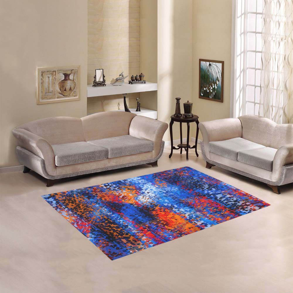 psychedelic geometric polygon shape pattern abstract in blue red orange Area Rug 5'3''x4'