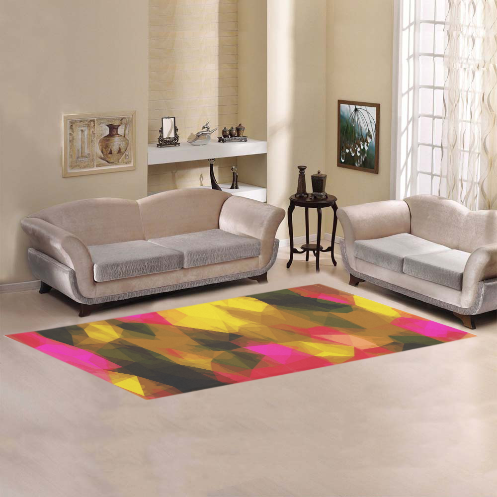 psychedelic geometric polygon shape pattern abstract in pink yellow green Area Rug 9'6''x3'3''
