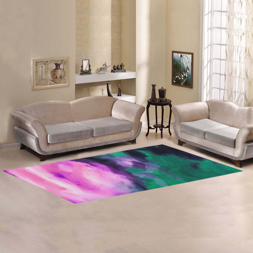 psychedelic splash painting texture abstract background in green and pink Area Rug 9'6''x3'3''