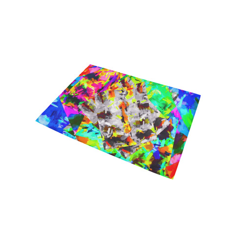 camouflage psychedelic splash painting abstract in blue green orange pink brown Area Rug 5'x3'3''