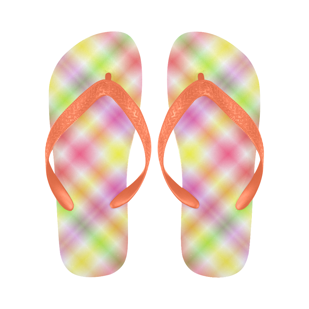 Multicolored Pastel Rainbow Tartan Plaid Flip Flops for Men/Women (Model 040)