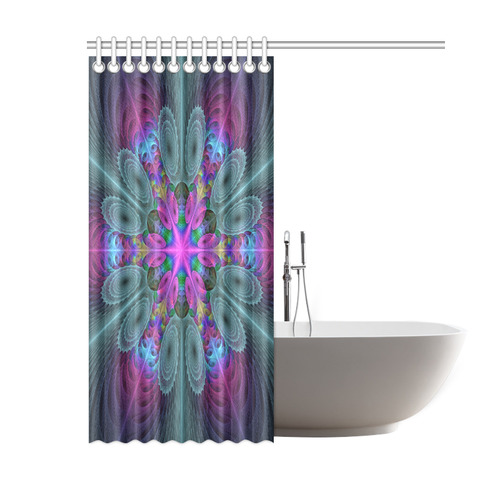 Mandala From Center Colorful Fractal Art With Pink Shower Curtain 60"x72"