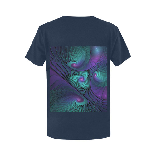 Purple meets Turquoise modern abstract Fractal Art Women's T-Shirt in USA Size (Two Sides Printing)