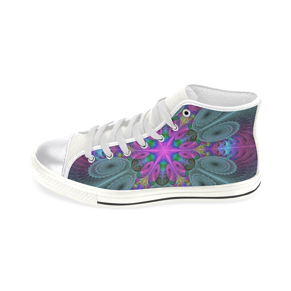 Mandala From Center Colorful Fractal Art With Pink Women's Classic High Top Canvas Shoes (Model 017)