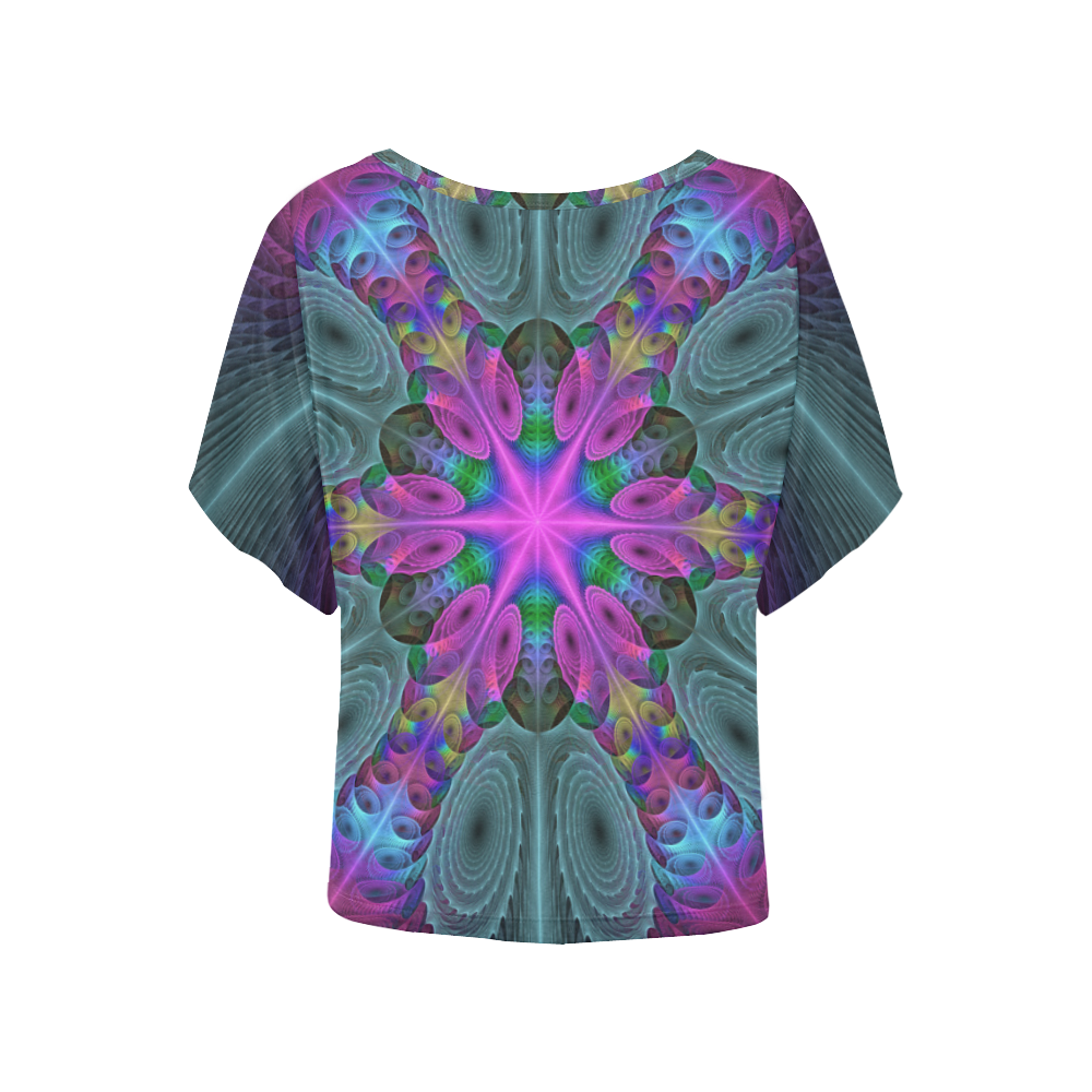 Mandala From Center Colorful Fractal Art With Pink Women's Batwing-Sleeved Blouse T shirt (Model T44)