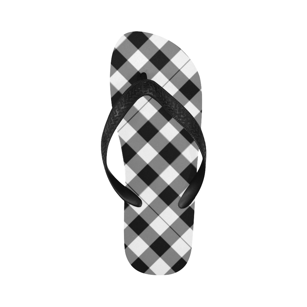 Black and White Tartan Plaid Flip Flops for Men/Women (Model 040)