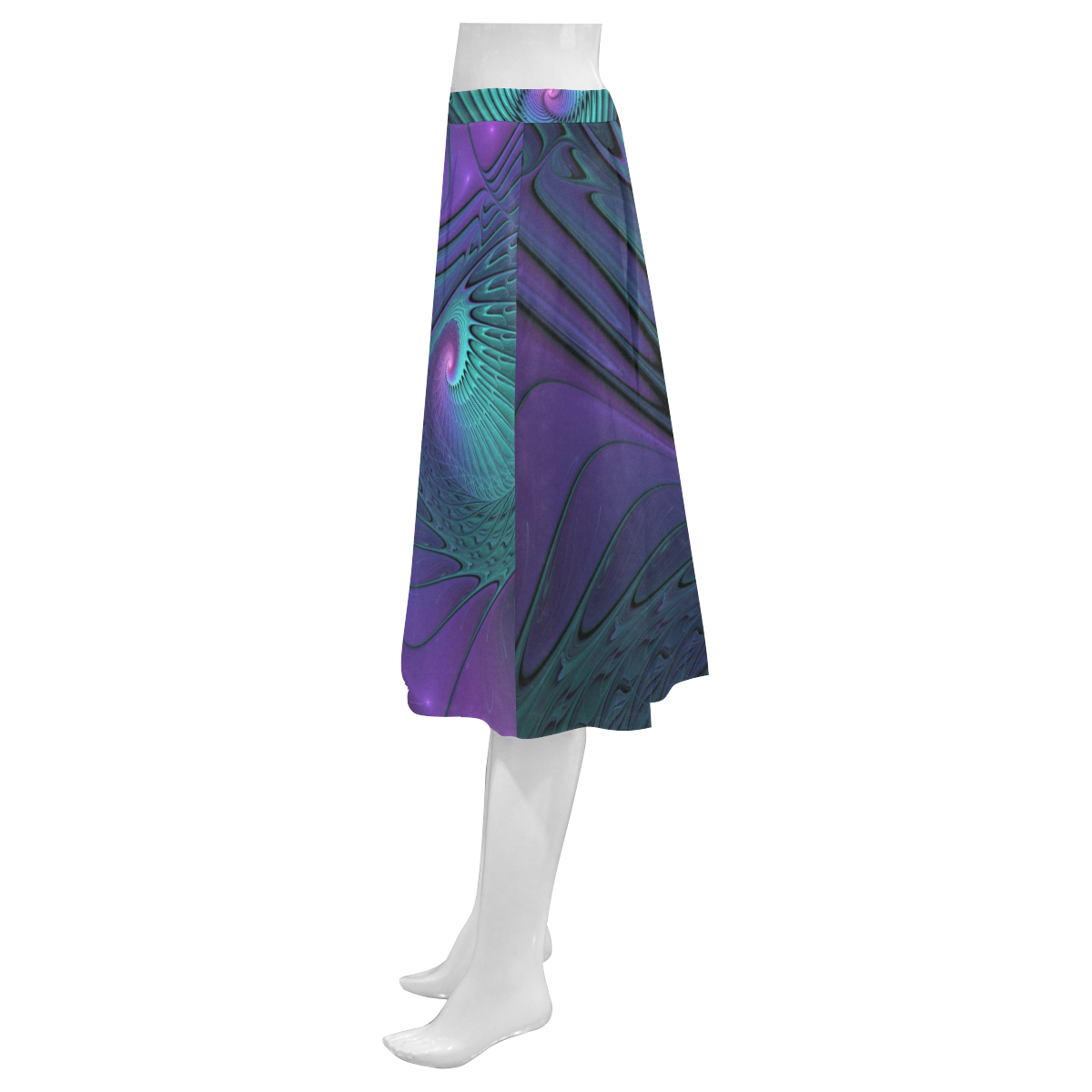 Purple meets Turquoise modern abstract Fractal Art Mnemosyne Women's Crepe Skirt (Model D16)