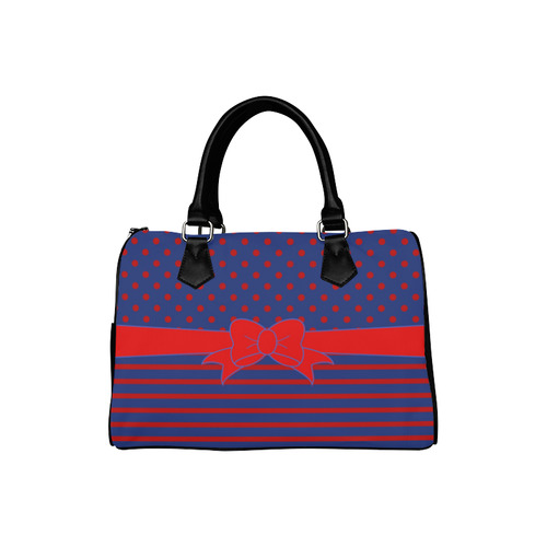 Polka Dots Stripes Comic Ribbon blue red Boston Handbag (Model 1621)