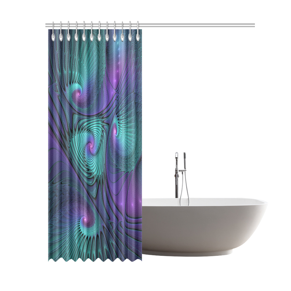 Purple meets Turquoise modern abstract Fractal Art Shower Curtain 69"x84"