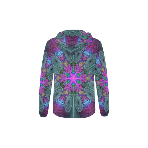 Mandala From Center Colorful Fractal Art With Pink All Over Print Full Zip Hoodie for Kid (Model H14)